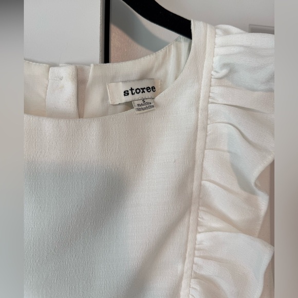 Storee White Ruffled Shift Dress Sz Small - Picture 2 of 8